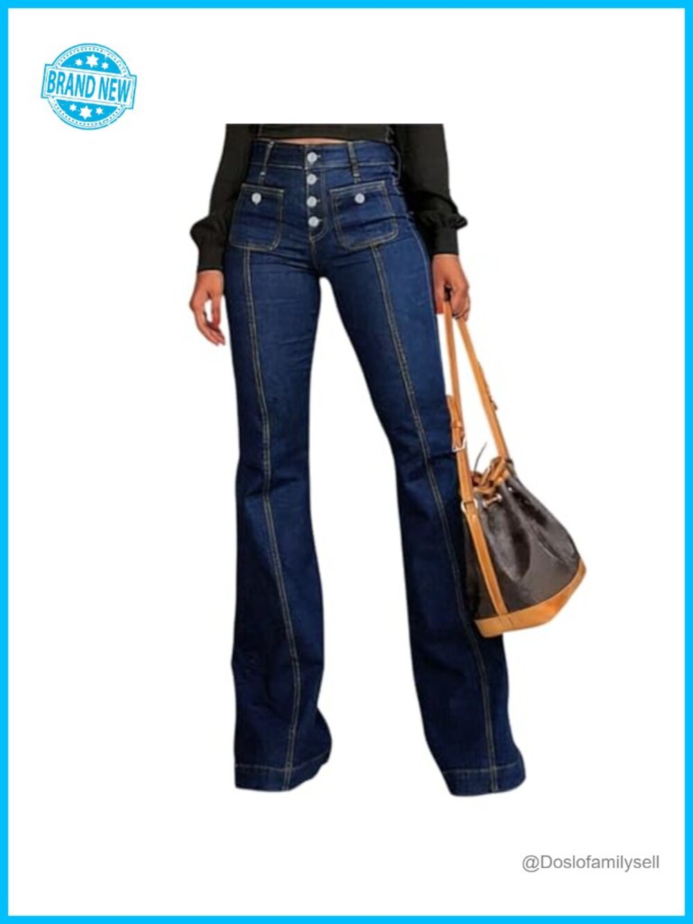 Women's Bell Bottom Jeans Stretchy Mid Waisted Wide Leg Denim Pants